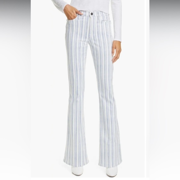 New FRAME Le High Flare Surfer Stripe High Waist Jeans Dutch Blue Multi NWT 25 - Picture 2 of 16